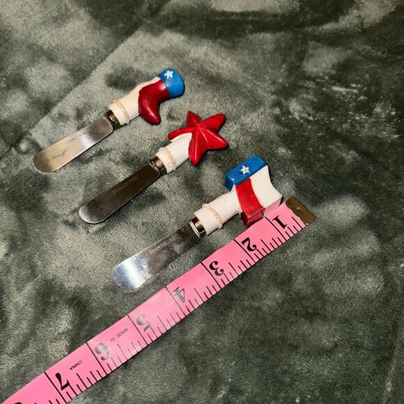 VINTAGE Texas Set of 3 Butter/Cheese Spreaders Stainless Steel Cowboy Boot Star - Picture 3 of 4
